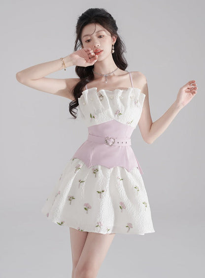 Pearl Frill Flower Col Set Taste Belt Susus One Piece