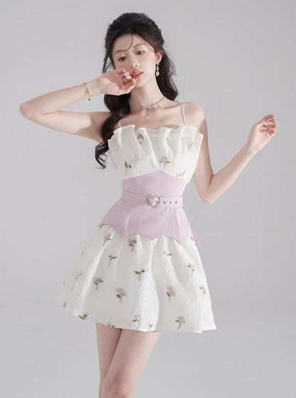 Pearl Frill Flower Col Set Taste Belt Susus One Piece