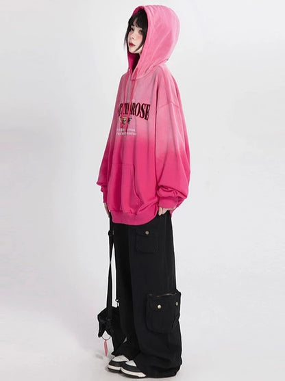 American Retro Gradient Hooded Sweatshirt Oversized Loose Top