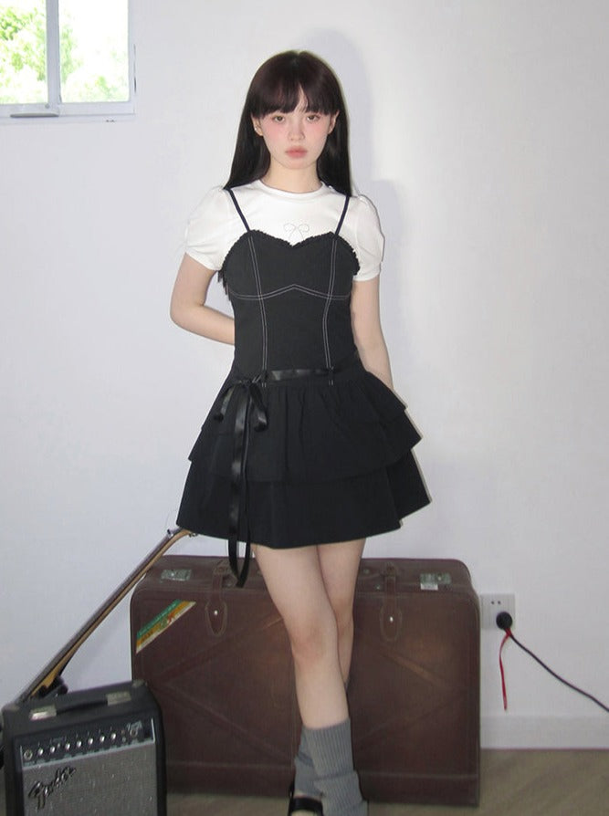 Ribbon frill suspender dress