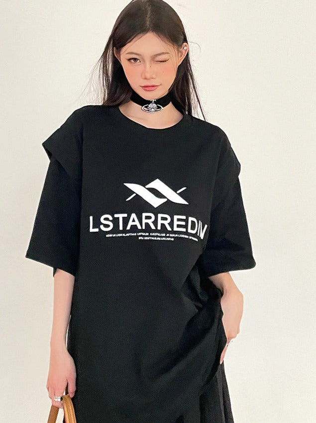 スタイリッシュセンターロゴルーズオーバーTシャツ