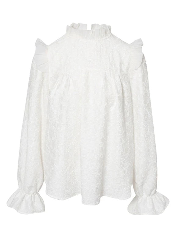 ホワイトスリーブベビースイングランタンスリーブルーズシャツ