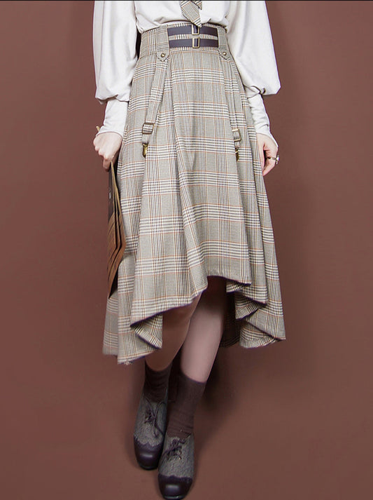 British Retro College Style Check Tweed Skirt