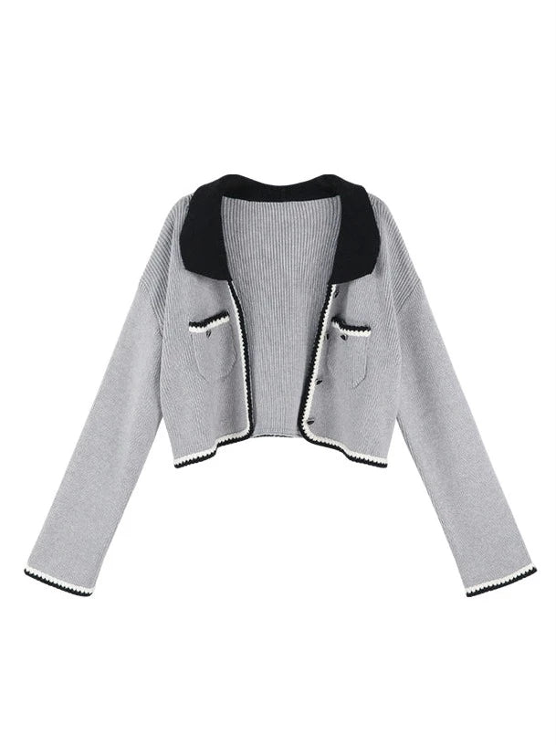 Lazy Style Doll Color Gray Short Knit Cardigan Jacket