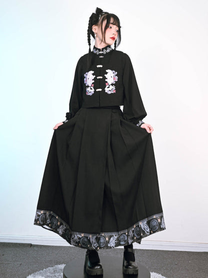 Dark Rabbit Retro China Pleated Skirt