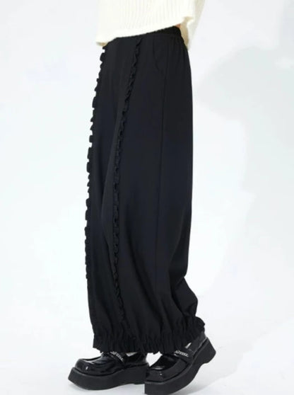 Balloon Ruffle Stitch Wide Leg Pants