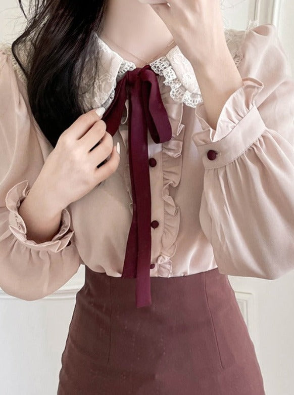 Lace Frill Slim Nek Thai Blouse