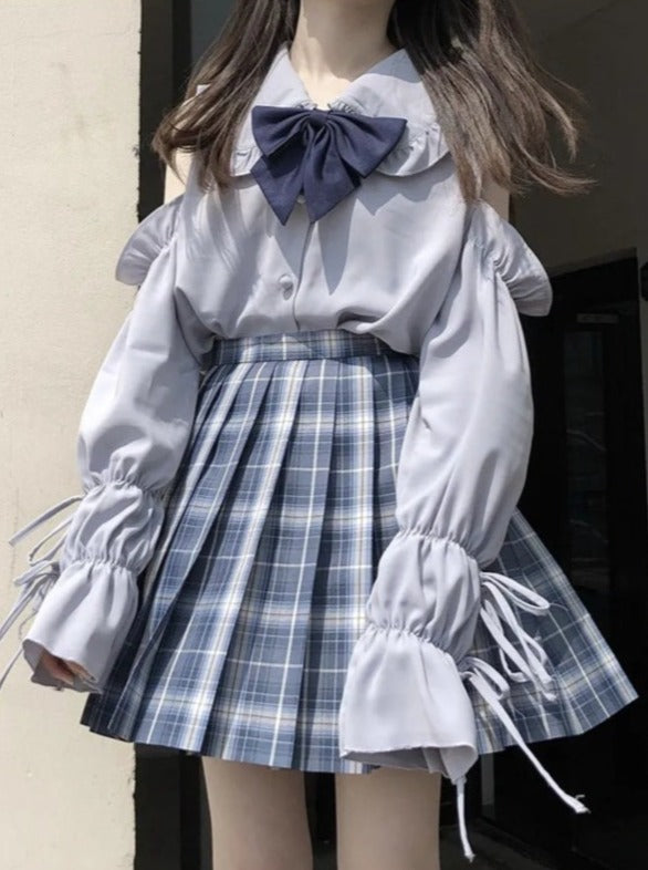 Cut Away Shoulder Square Color Blouse