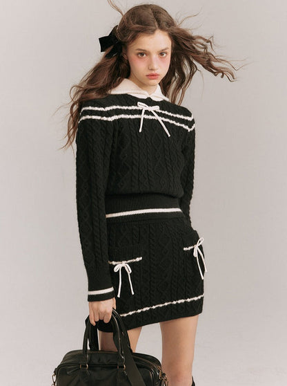 Monochrome ribbon sweater skirt setup