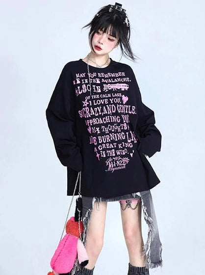 Black Letter Print Loose Long T