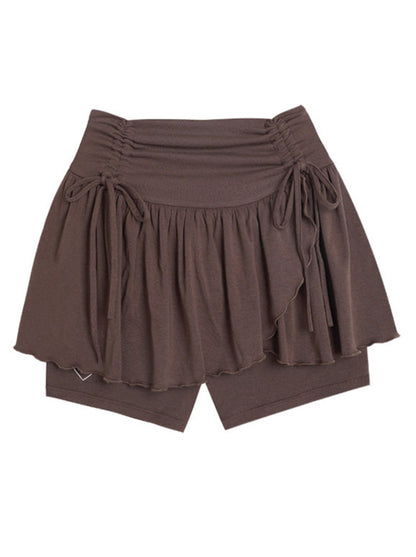 Drost Ribbon Mellow Frill Skirt Layered Short Pants
