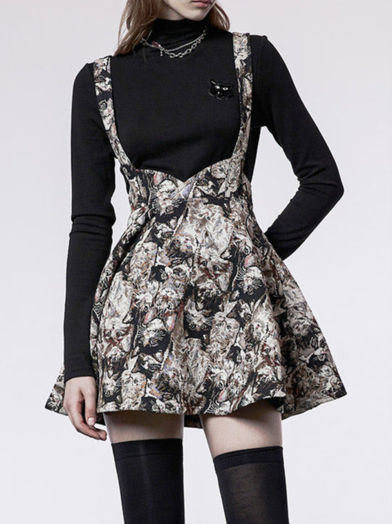 High waist A-line vintage sass skirt [sheer cat pure black cat jacquard]