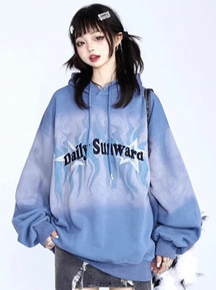 American Retro Oversized Gradient Hoodie Jacket