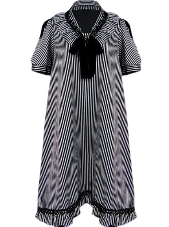 Steam Continental Retro Striped Puff Sleeve Dark Gothic Dress
