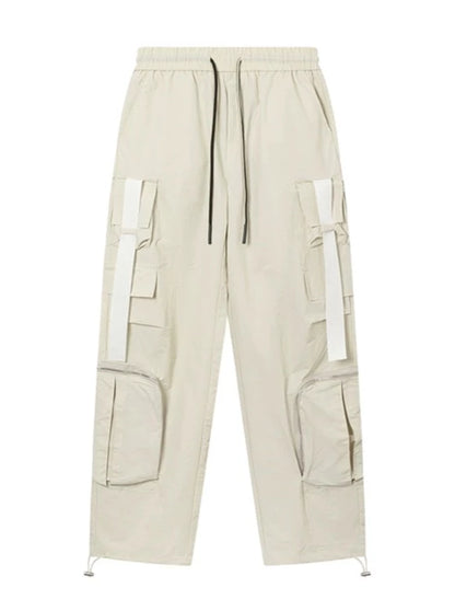 Moded belt pocket design casual straight pants