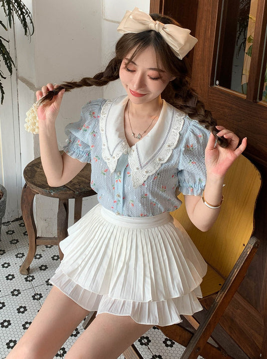Little Flower Summer Doll Color Puff Sleeve Tops
