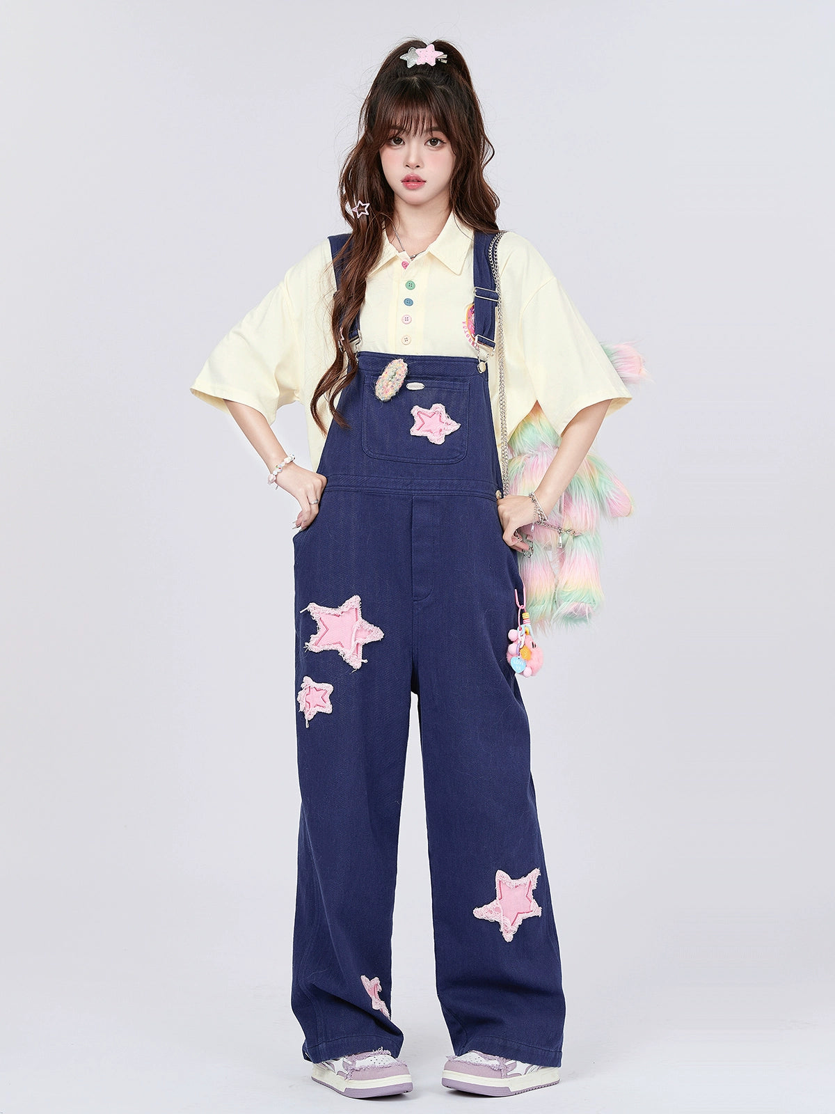 Retro Star Patch Denim-Overall