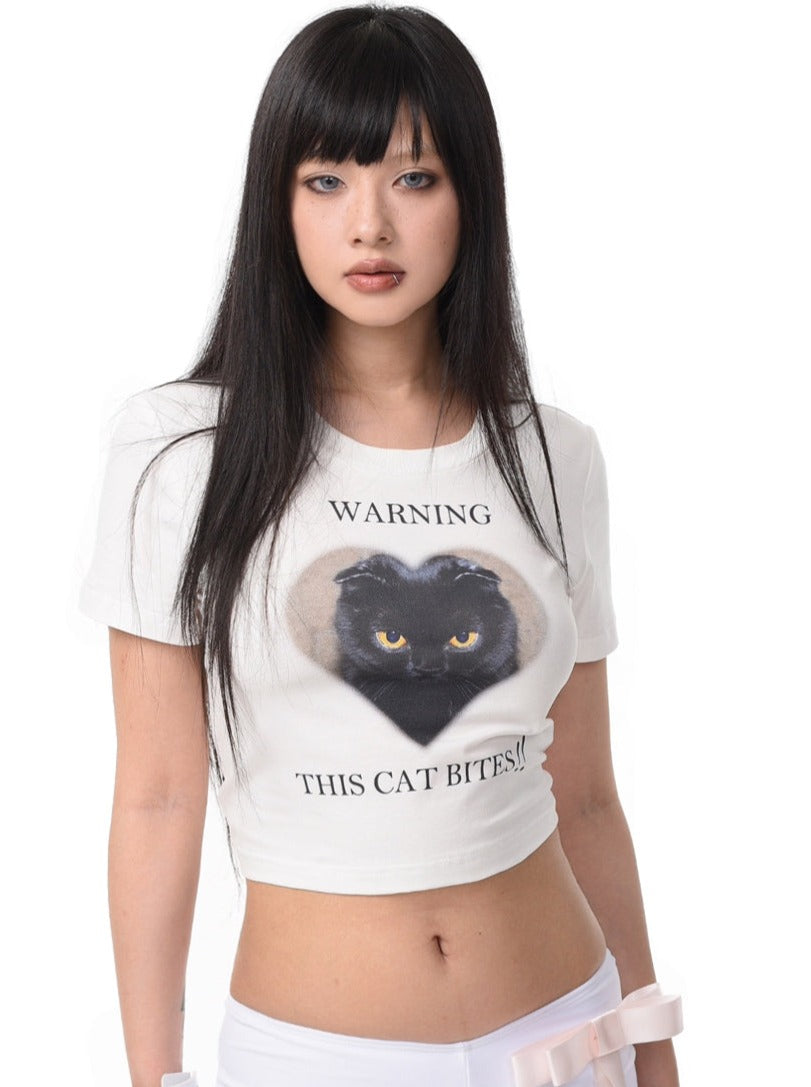 Slim Dark Cat Print T -shirt