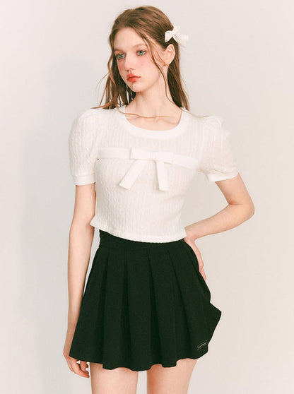 Soft ribbon lib knit cropped tops