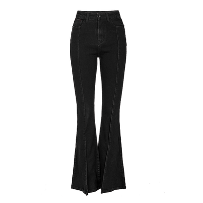 Pantalon slim en jean évasé simple à taille haute