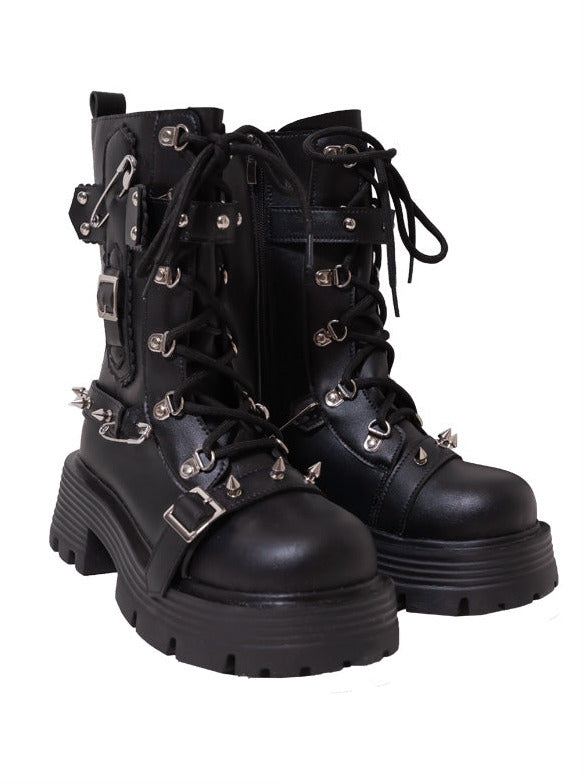 Cool Punk Rivet Metal Strap Lolita Boots