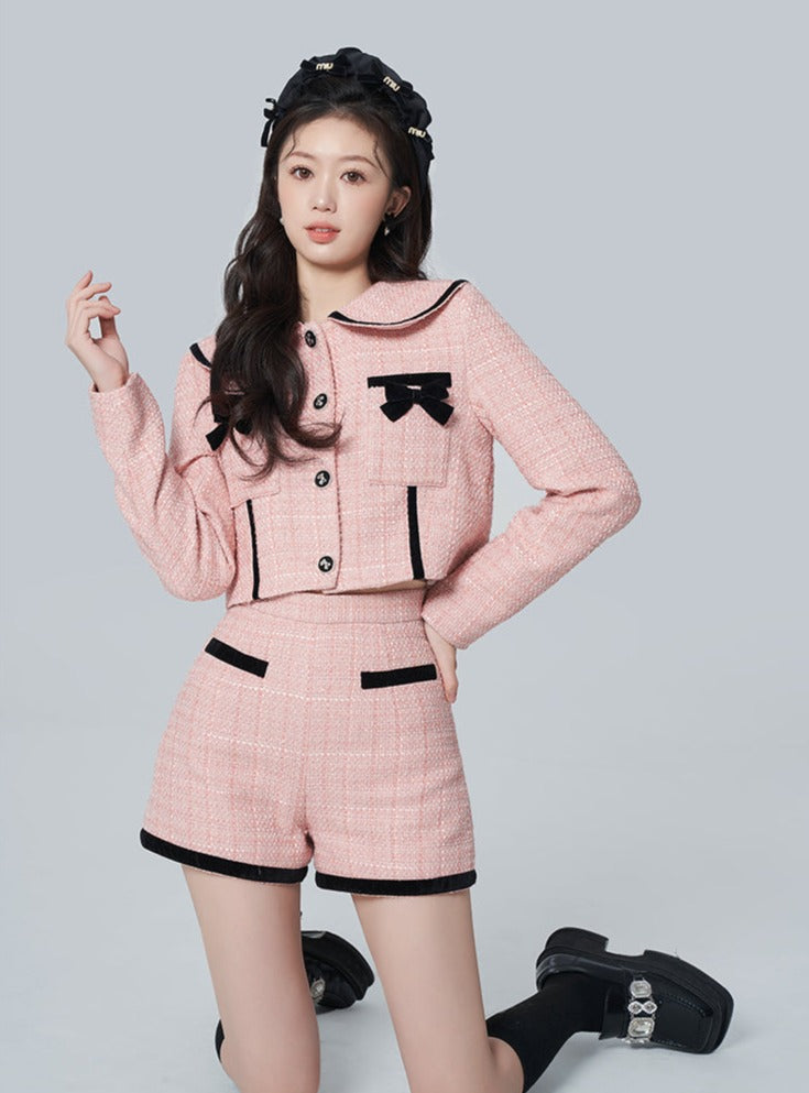 Ribbon tweed jacket + shorts