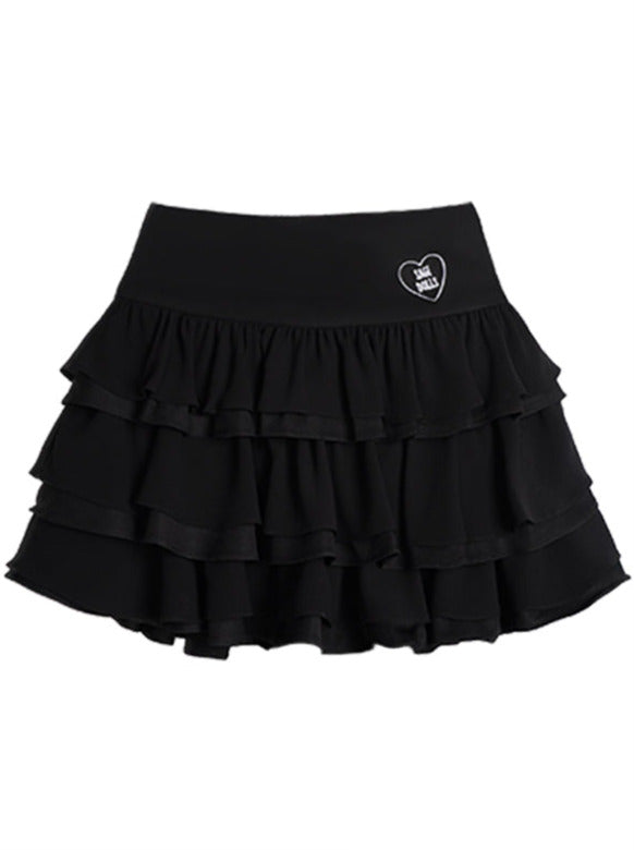 Lace-up volume sleeve short top + tiered skirt