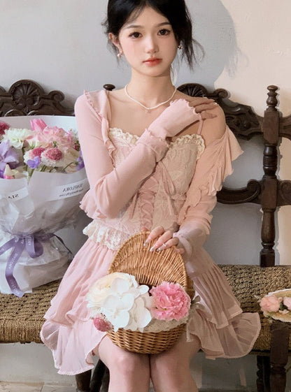 Peach Flower Fragrance Tourpie Skake Skirt Setup