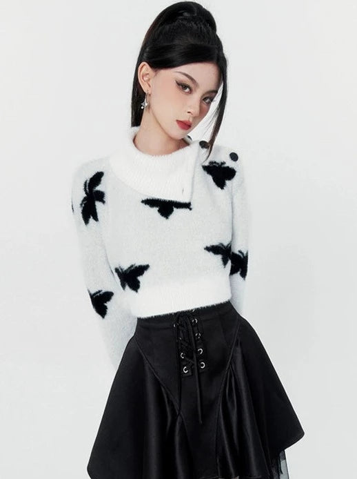 Chic Neck Design Butterfly Fur Tops