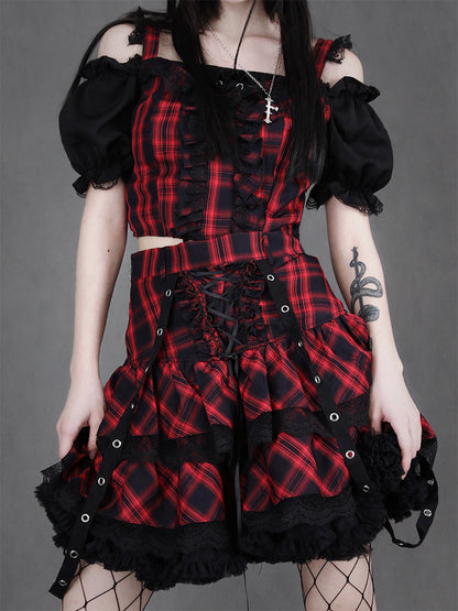 Black Red Cami Top + Eyelet Tiered Skirt