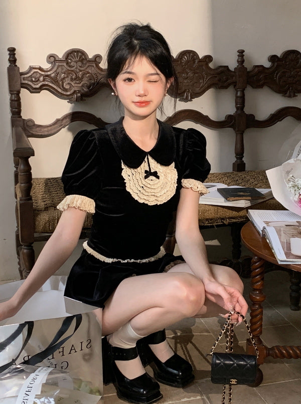 Poupée mignonne Couleur Velours Noir Top Set-up