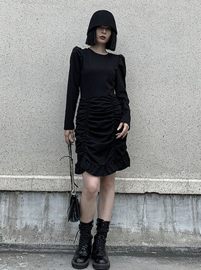 Shirring Mode Design Knit T-shirt Dress