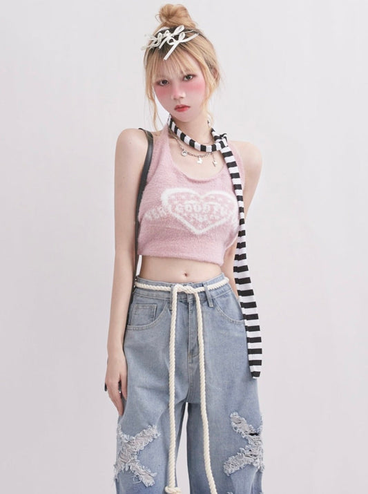 Camisole mit Jacquard-Ausschnitt und Liebesbrief