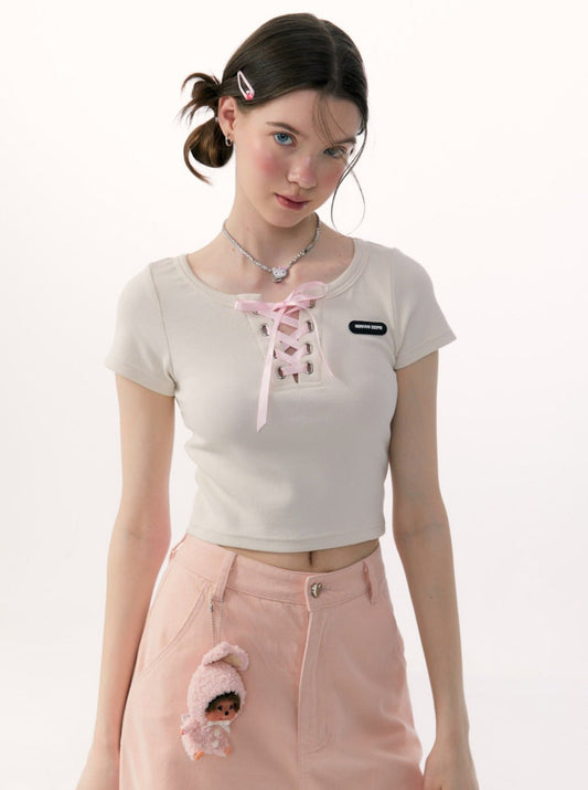 レースアップミニトップス