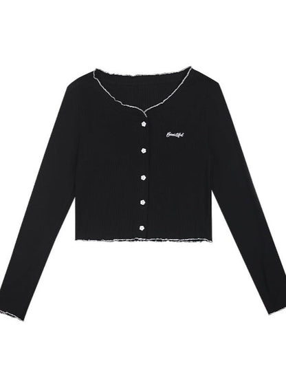 Flower Monochrome Cardigan Tops