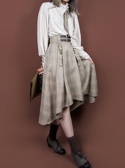 British Retro College Style Check Tweed Skirt