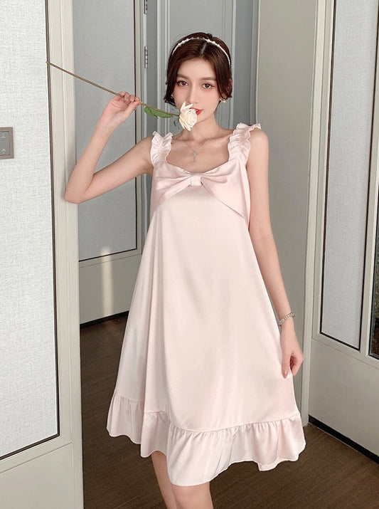 Front ribbon frill strap nightgown