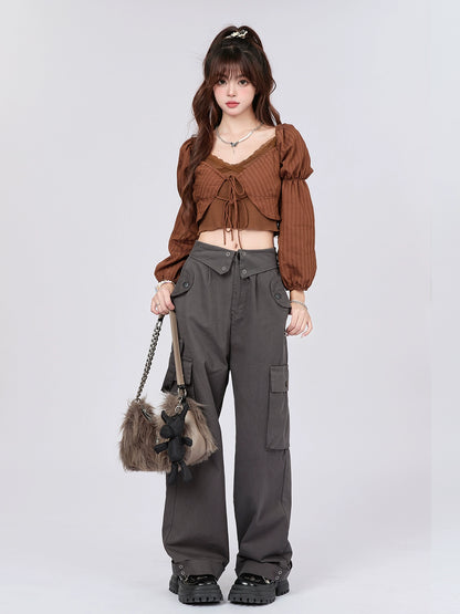 American Retro Flap Waist Straight Cargo Pants