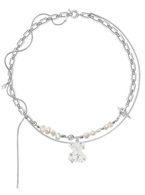 Bear Pearl Pendant Necklace