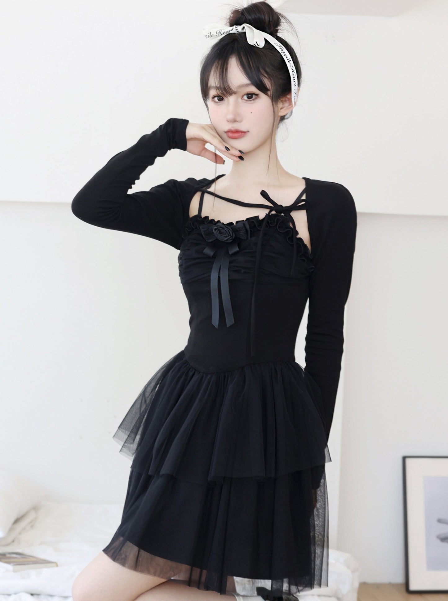 Rose Ballet Suspender Dress + Cardigan