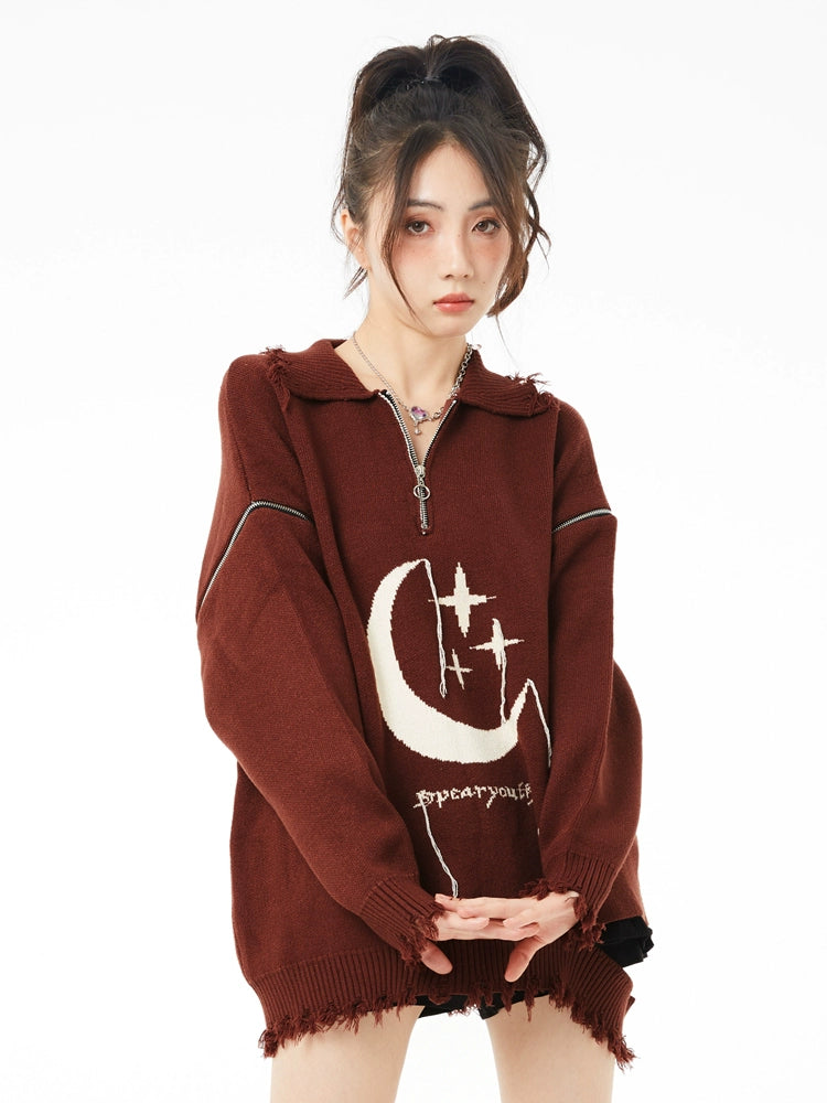 Moon Tassel Zipper Sweater