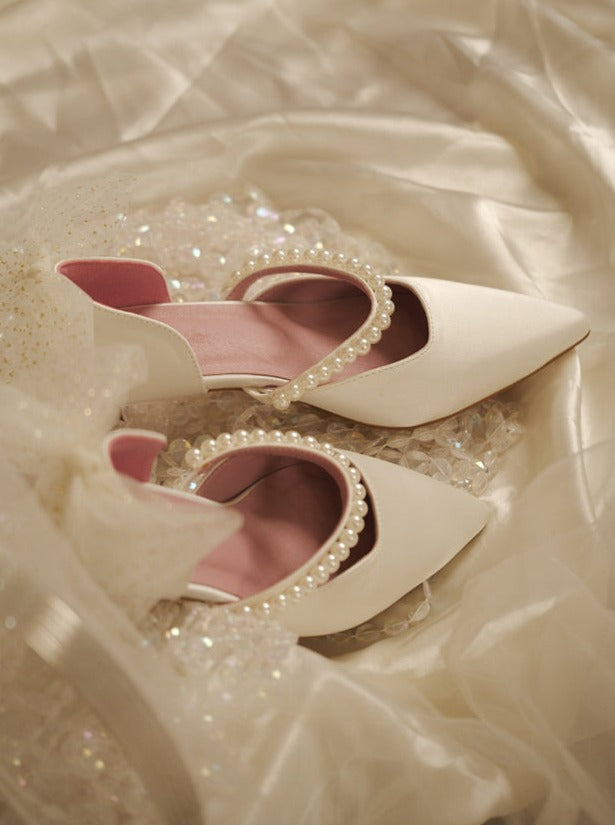 Pearl back mesh ribbon shoes