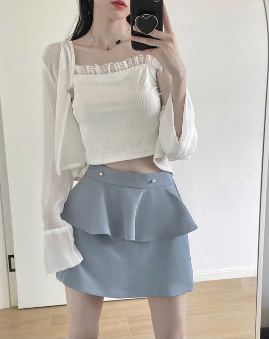 シアーカーデキャミスカート&シアージャケットラッフルキャミワンピチャイナセットアップ