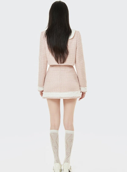 Milk Sweat short jacket + high waist A line skirt