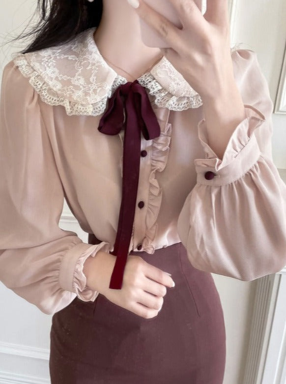 Lace Frill Slim Nek Thai Blouse