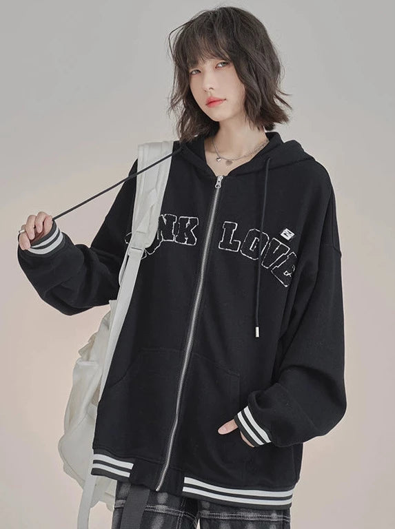 Fluffy Logo Hoodie Sweatshirt Zip Jacket