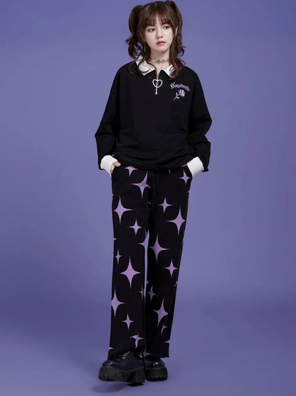 Black Purple Sweet Cool Knit Warm Pants