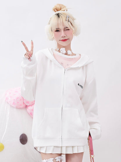 Bunny Ear Design Hoodie Cardigan Jacket