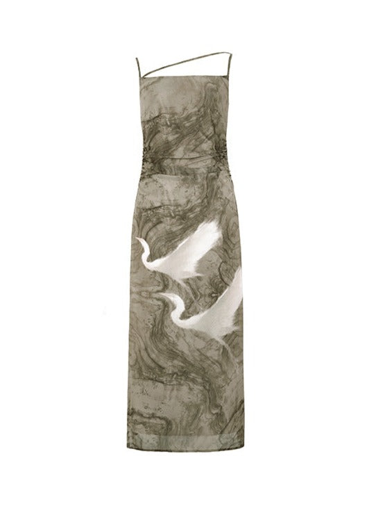 Retro original slit suspender dress