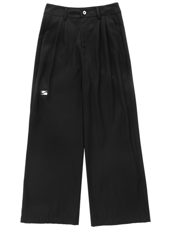 METAL PLATE MODE BLACK WIDE LEG PANTS